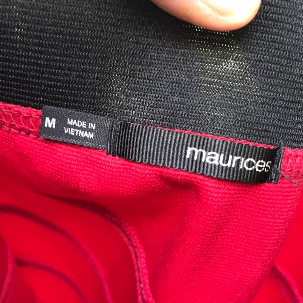 Maurices Red Pencil Skirt Black Elastic Waistband Women’s Medium M Tiered Layer